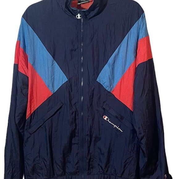 CHAMPIONS Mens Large Vintage Y2K Color Block  Windbreaker Sporty Athletic - Picture 9 of 16